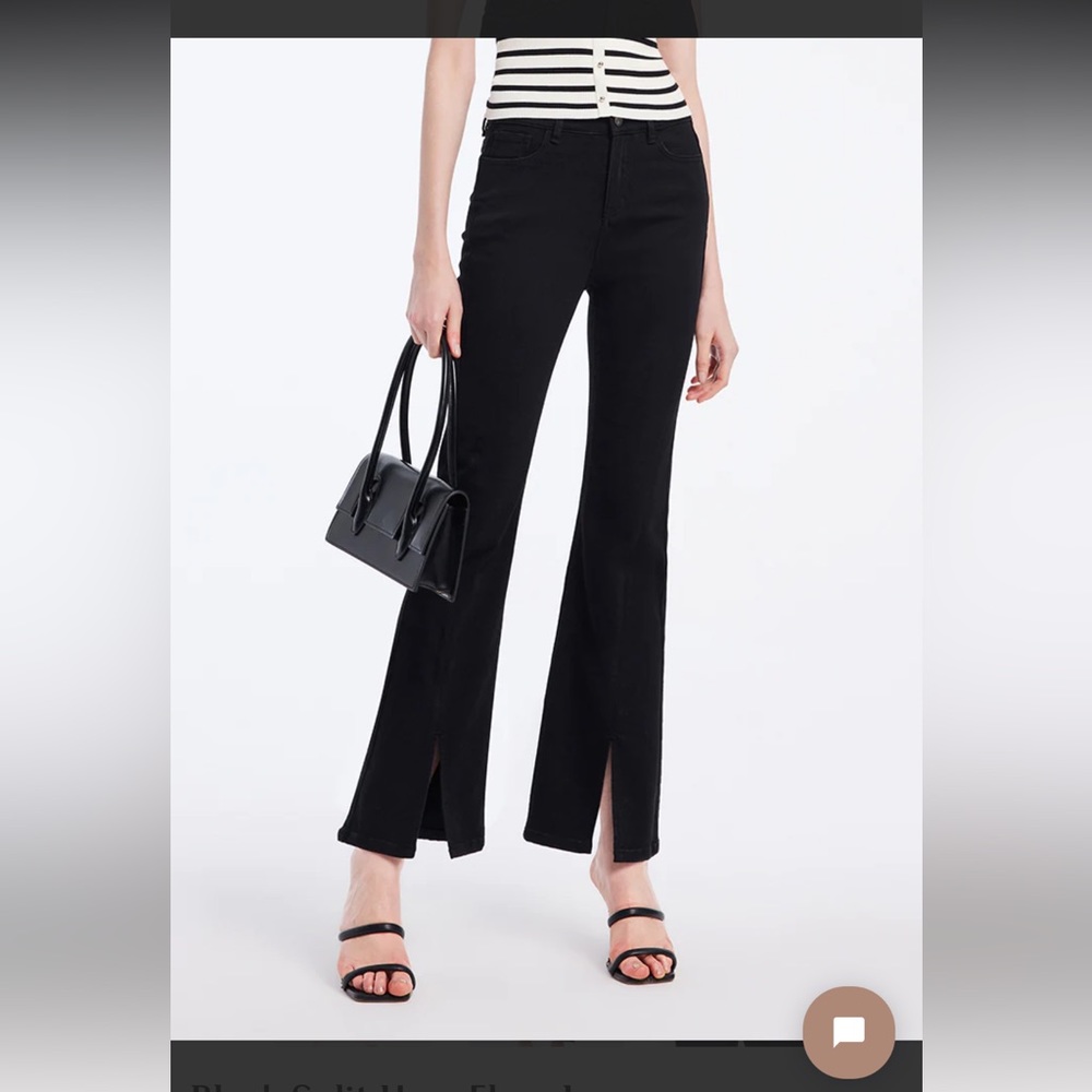 Goelia Black Split Hem Flare Jeans